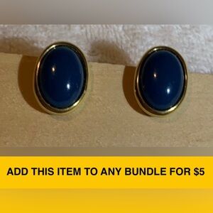 #J968 - VTG Clip-On (NOT PIERCED) TRIFARI Navy Blue w/Gold-tone Earrings